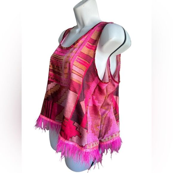 ZAHJR Feather Tank Top In Bright Fuchsia Color Abstract Printed In Size S - Picture 3 of 7